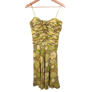 Chetta B Womens Size 6 Y2K Floral Silk Ruched Cinched Spaghetti Strap Midi Dress - Picture 1 of 13