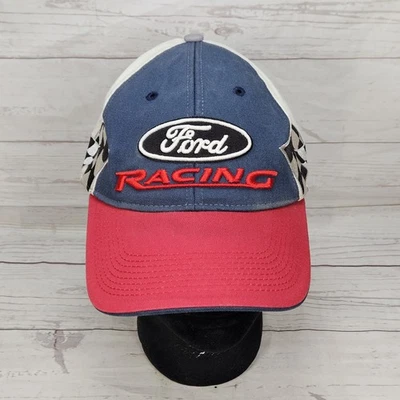 Nascar Ford Racing Hat Adult Size Adjustable Cap Hook and Loop Checkered Flag - Image 1 of 4