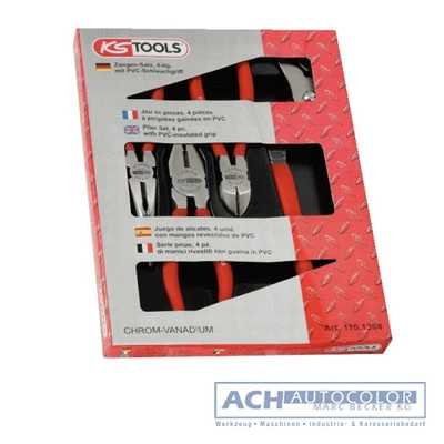 KSTools 115.1304 - Zangen Satz 4-tlg. mit PVC Schlauchgriff Kombizange Zangenset