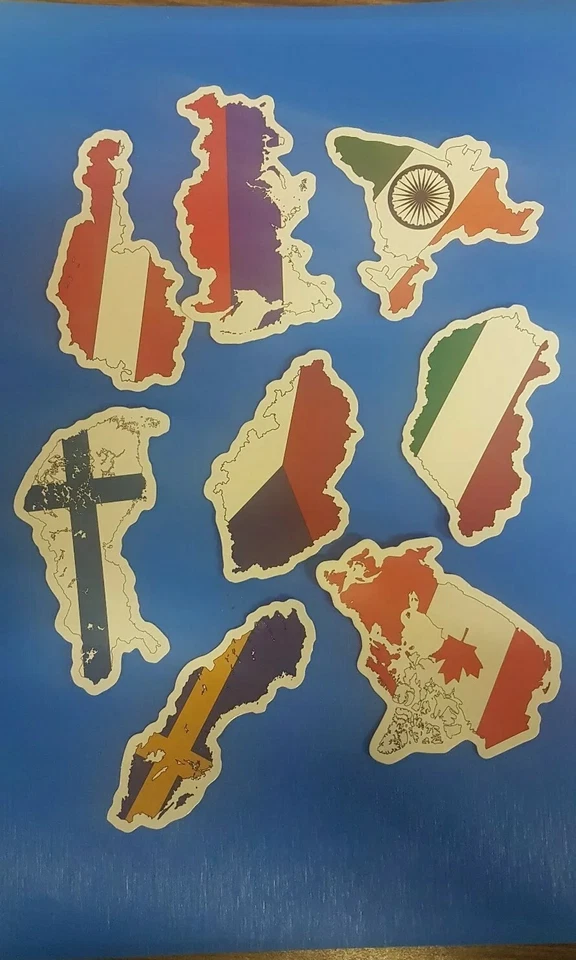 8 National flag/country Themed Stickers For Laptop, Suitcase Folder Etc - Image 1 of 1