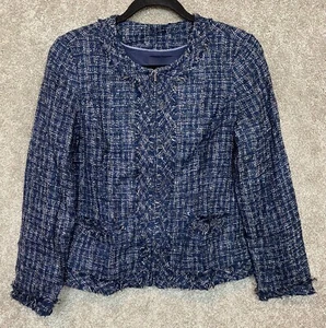 $129 New Lands' End Woman's Longsleeve Fringe Texture Jacket Blue 8P - Picture 1 of 12