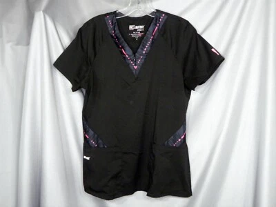 GREYS ANATOMY ACTIVE BLACK/PINK/GRAY SCRUBS TOP  WOMENS SZ MEDIUM - Image 1 of 4
