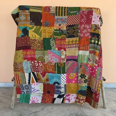 Indian Kantha Quilt Patchwork Reversible Blanket Gudari Throw Bedspread - Image 1 of 3