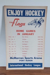 1963-64 Port Huron Flags IHL Hockey Team Schedule January Home Games Poster - Picture 1 of 6