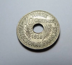 Tunisia Nickel Bronze 10 Centimes (AH 1337) 1918, KM 243 - Picture 1 of 2