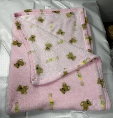 Manta de seguridad para bebé de colección polar rosa 40x30 osos marrones adorable MUY RARA Foto 1 de 4