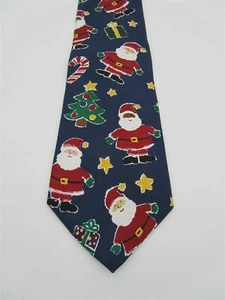 Tie Save The Children Sonia Jolly Santas on Blue Men's Necktie - Picture 1 of 3