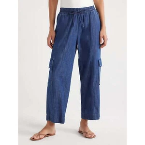 Free Assembly Cargo Pants Women’s Size M Mid-Rise Pull-On Denim 27.5” Inseam -M8 - Picture 1 of 5