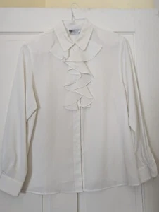 Vintage Womens Blouse Russ Ivory Polyester with Ruffles Size 14 Dry Cleaned Nice - Picture 1 of 7