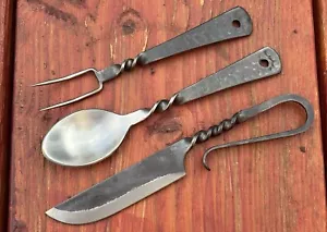 Medieval Cutlery Set Feasting Hand Forged Artisan Historic Spoon Flat Utensil - Picture 1 of 6