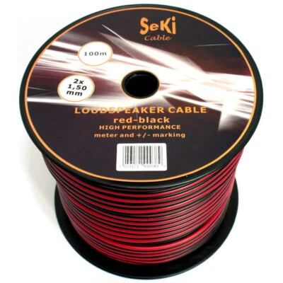 SEKI Cavo per altoparlanti 2 x 1,50 mm² - 100 m - rosso-nero - CCA - cavo audio - cavo scatola