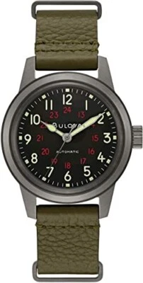 Bulova Men's Military Automatic Hack Feature Green Leather Watch 38 MM 98A255 - Image 1 of 4