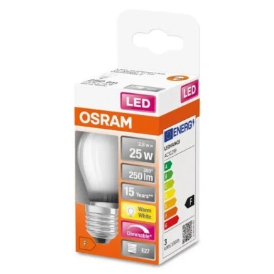 12 Pack Osram Dimmable 2.8w = 25w LED E27 Big Screw Warm White 2700K 827 Frosted - Image 1 of 4