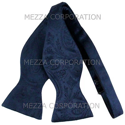New Men's 100% Polyester Paisley Formal Self-tied Bow Tie Only Navy Blue - Image 1 of 2