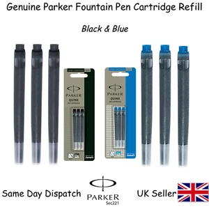 Geniune Parker Quink Ink Fountain Pen Cartridges Black or Blue Refills - Picture 1 of 2