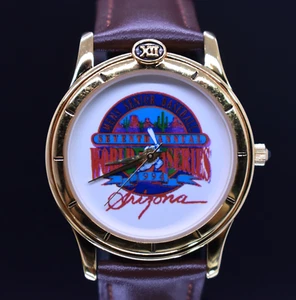 Vtg MENS SENIOR BASEBALL MSBL Watch Men Arizona 1994 Leather NEW BATTERY & BAND - Picture 1 of 9