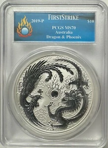 2019-P Australia 10oz Silver Dragon & Phoenix PCGS MS-70 FS - Picture 1 of 4