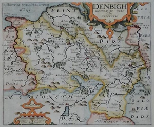 DENBIGHSHIRE, WALES, Saxton & Kip, Camden Original antique map 1637 - Picture 1 of 4