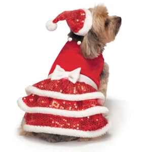 Sparkle Red Sequin Velvet Dog Dresses Christmas Santa Holiday - Choose Size - Picture 1 of 4