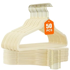 Uinicor 50 Pack Beige Velvet Hangers,Non Slip,Heavy-Duty,Slim,Space Saving,wi... - Picture 1 of 7