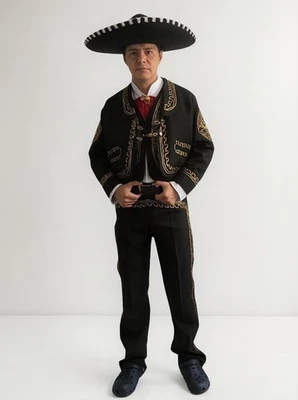Traje Charro Hombre Negro/Dorado Talla 38 40 42 - Sin Sombrero Foto 1 de 4