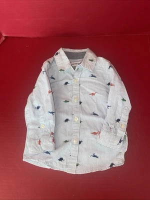 Carter's Striped Dinosaur Oxford Button Down Shirt 12 M - Image 1 of 4