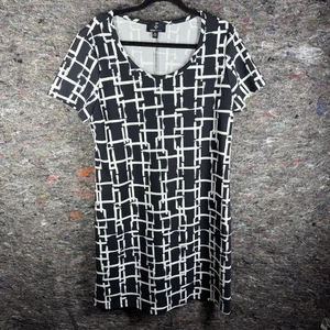 Abito Ronni Nicole donna XL nero bianco stampa geometrica manica corta elasticizzato - Foto 1 di 10