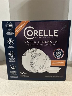 CORELLE LIVINGWARE VITRELLE "HOJAS BRUMOSAS" 12 PIEZAS. VAJILLA REDONDA NUEVA 2023 Foto 1 de 4