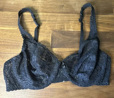 Vtg Warner's 34B Lace Charmers Bra Black Style 2512 Sheer Sexy Second Skin Bow - Image 1 of 4