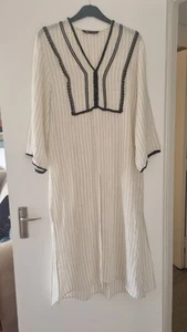 Zara Cream Black Stripe Kaftan Tunic Cover Up Dress M/L Boho Beach Holiday - Picture 1 of 15