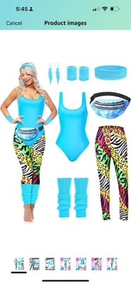 Seven piece 80s workout Halloween costume animal print/blue set women’s size XL - Image 1 of 4