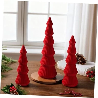 Деревянная фигурка рождественской елки, 3 шт. настольный бархат рождественское дерево, бархат красный - Изображение 1 из 4