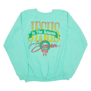 Vintage HANES Christmas Womens Sweatshirt Green 90s L - Picture 1 of 6