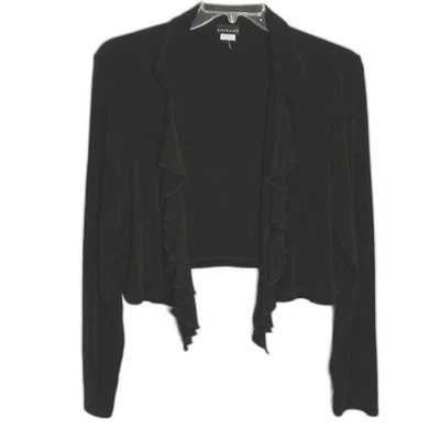 Cárdigan para mujer Citiknits negro ajustado elástico recortado con volantes XL Foto 1 de 4