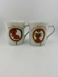 Vintage Josef Originals Mouse Mug RARE Set Of 2 Christmas Japan Ceramic - Picture 1 of 6