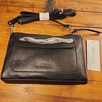 Kenneth Cole Reaction Negro Imitación Cuero Bandolera Bolso Cartera 9 in X 7 pulgadas Nuevo Foto 1 de 4