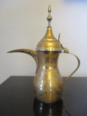 Etched Palm Tree Brass Islamic Arabic Dallah Turkey Aboul India Coffee Tea Pot - Image 1 of 4