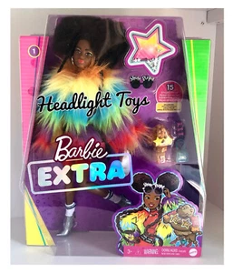 NEW 2020 Mattel Barbie Extra Shine Bright Fashion Doll #1 Rainbow Coat & Pet Dog - Picture 1 of 9