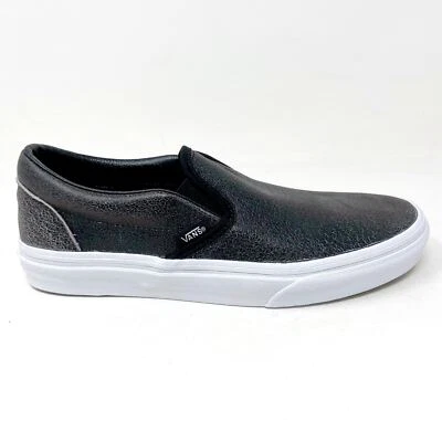 Zapatos informales Vans clásicos sin cordones (cuero agrietado) negros blancos para mujer Foto 1 de 4