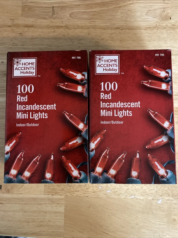 2 Home Accent Holiday 100 Count Red Mini Light Set Green Wire Indoor/Outdoor - Image 1 of 1