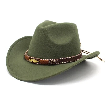 Green Western Cowboy Cowgirl Hat – Gold Feather Braid Band, Felt, Men Women - Image 1 of 2