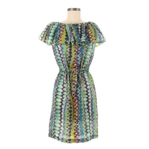 Alexis Bateau Minikleid Rüschen 100% Seide Mehrfarbig Chevron Größe M - Bild 1 von 8
