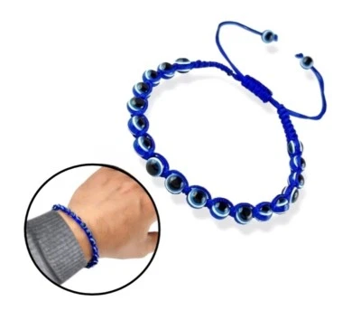 Blaues Armband mit Nazar Boncuk Blaue Auge Perlenoptik  Geflochten - Bild 1 von 4
