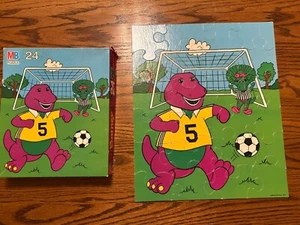 Vintage 1993 Milton Bradley Barney Puzzle Soccer Baby Bop Dinosaur Purple 24 pc - Picture 1 of 9