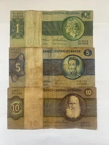 Brazil 1 Um Cruzeiro, 5 Cinco Cruzeiro, 10 Dez Cruzeiro Banco Central Do Brasil - Picture 1 of 8