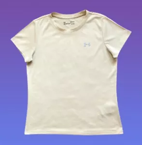 WMNS Under Armour 'Loose' HeatGear Compression T-Shirt S/S Gym Cream M P2P: 20” - Picture 1 of 7
