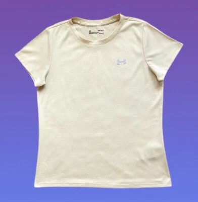 WMNS Under Armour 'Loose' HeatGear Compression T-Shirt S/S Gym Cream M P2P: 20” - Image 1 of 4