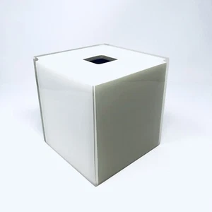 DKNY Ceramic w/Acrylic Overlay Square Tissue Box Cover White & Tan - Picture 1 of 5