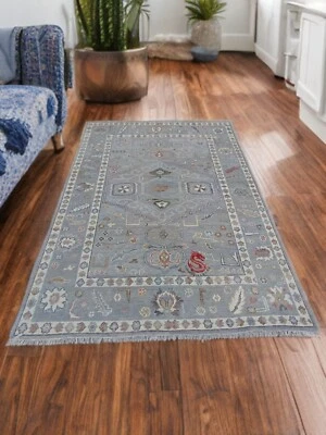 Gray & White Hand Knotted Oushak Rug Wool Area Rug For Living Room Bedroom - Image 1 of 4
