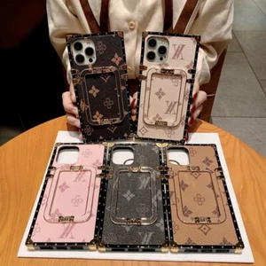 For iPhone 15 Pro Max 14 13 12 11 XS XR 8 7 Leather Shockproof Square Stand Case - Picture 1 of 17